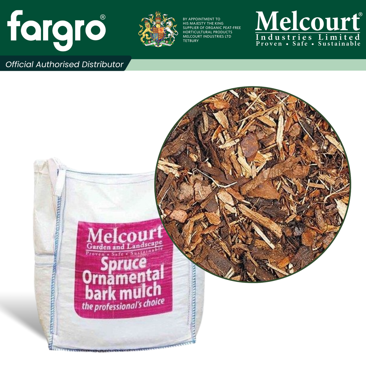 Melcourt Spruce Ornamental™ Bark Mulch Bulk Bag, Decorative Coloured Conifer Bark for Landscaping, 0.6m³