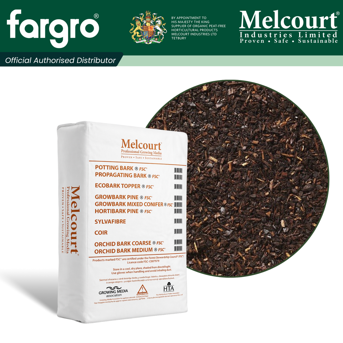 Melcourt EcoBark™ Topper Professional Series, Fine Bark Mulch and Pot Topper 0–12mm, 60L