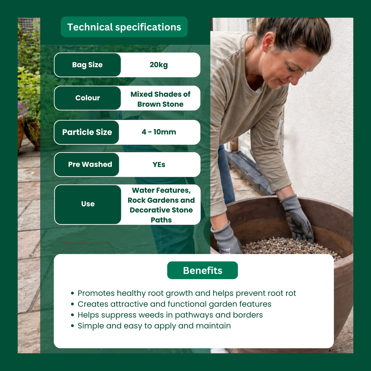 Melcourt Horticultural Gravel, Decorative Free-Draining Aggregate for Pots, Beds and Borders, 20kg