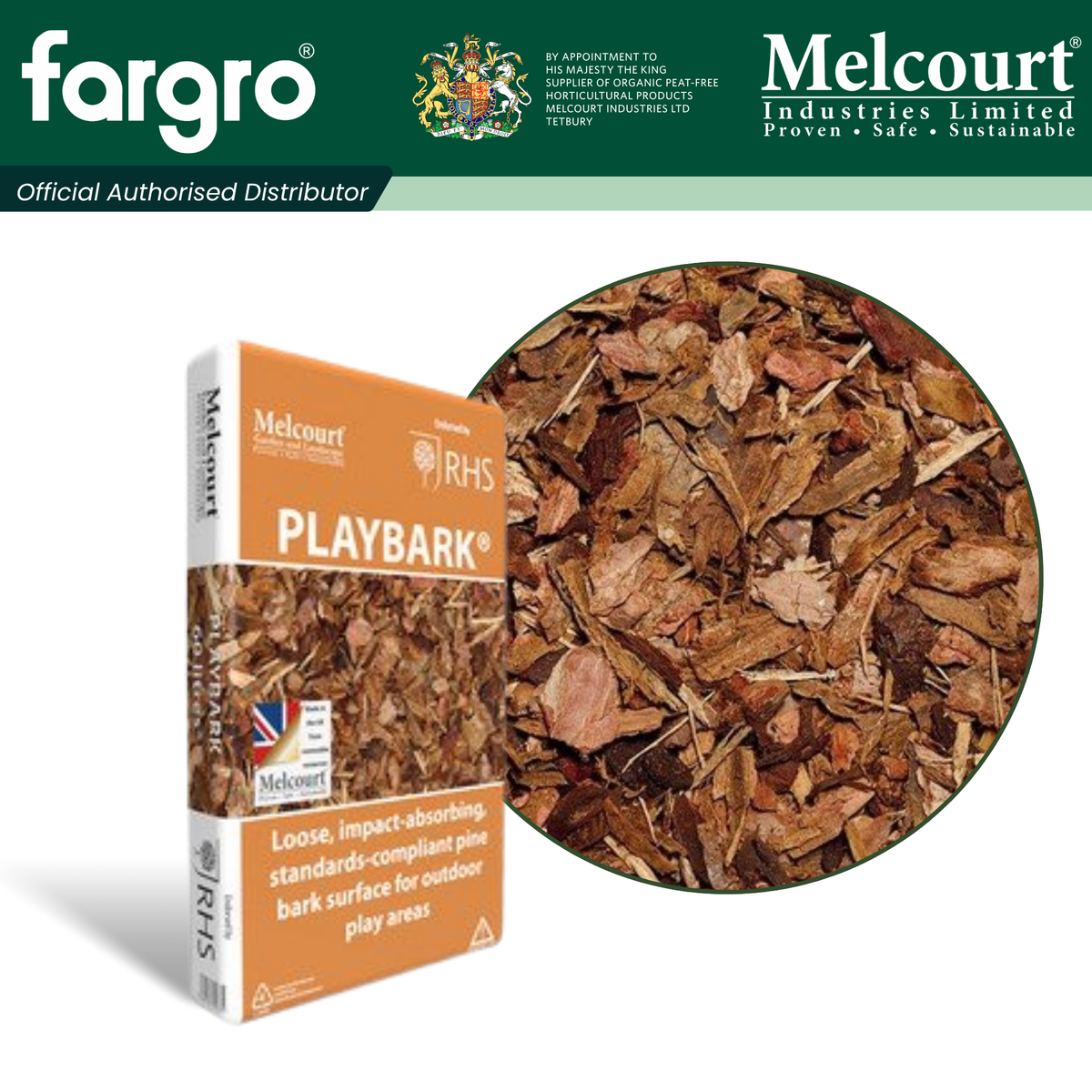 Melcourt PlayBark® Chunky Pine Bark Playground Mulch 10–40mm 60L