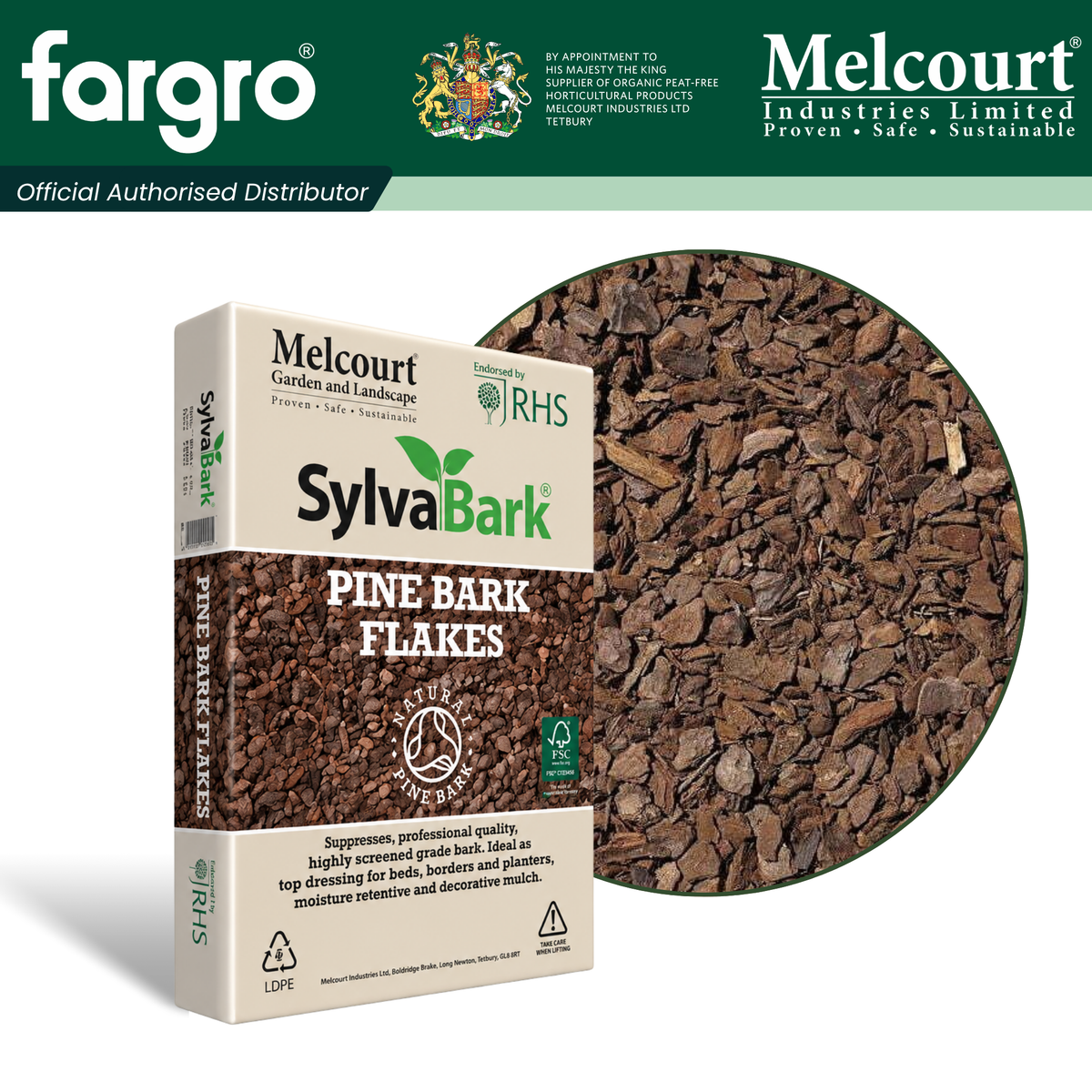 Melcourt SylvaBark® Pine Bark Flakes, Decorative Garden Mulch for Pots and Borders, 50L