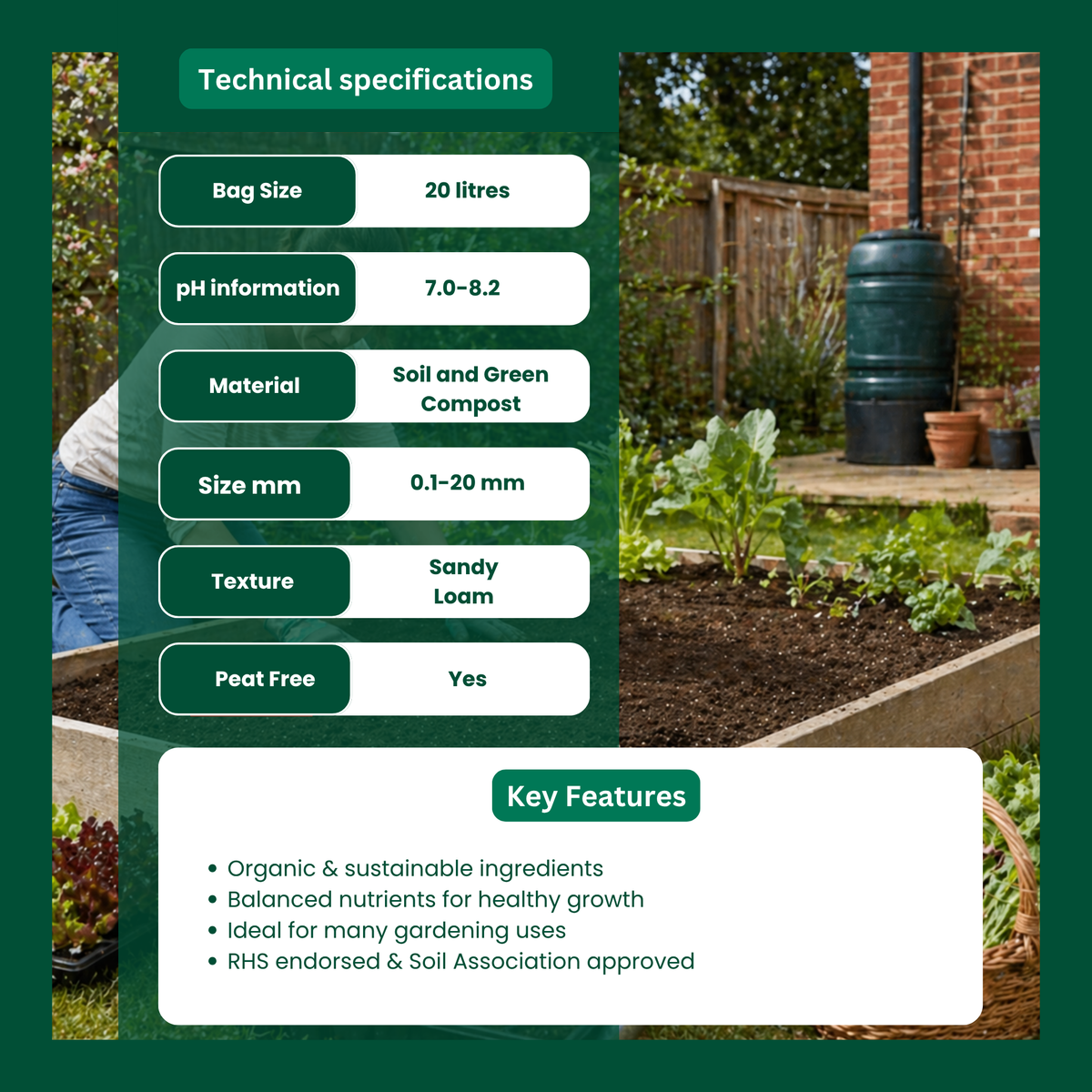Melcourt Topsoil™ Blended Loam, Peat-Free Premium Topsoil for Lawns, Beds and Planting, 20L
