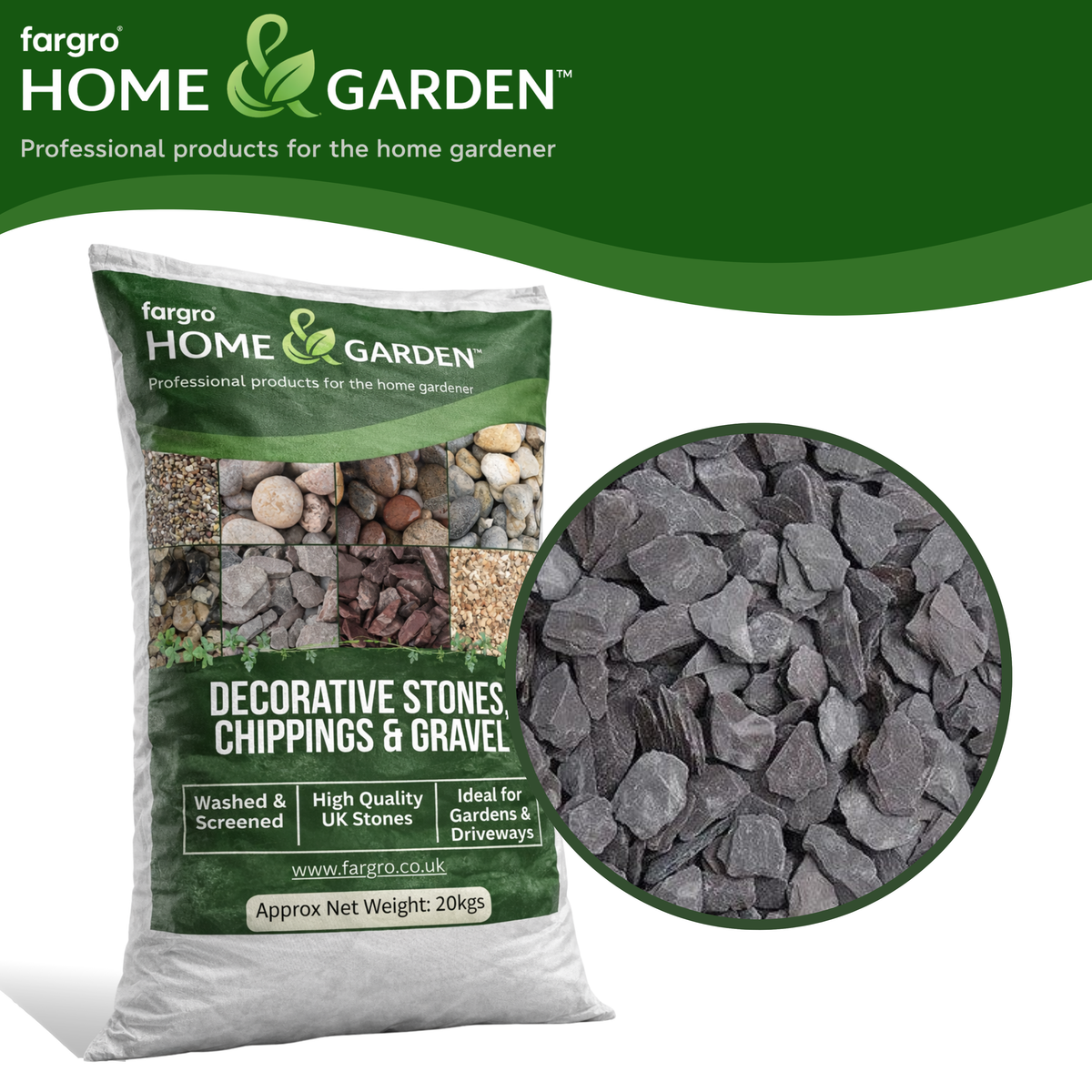 Blue Slate Chippings 20 mm Decorative Garden and Pathway Stones 20 kg Bag