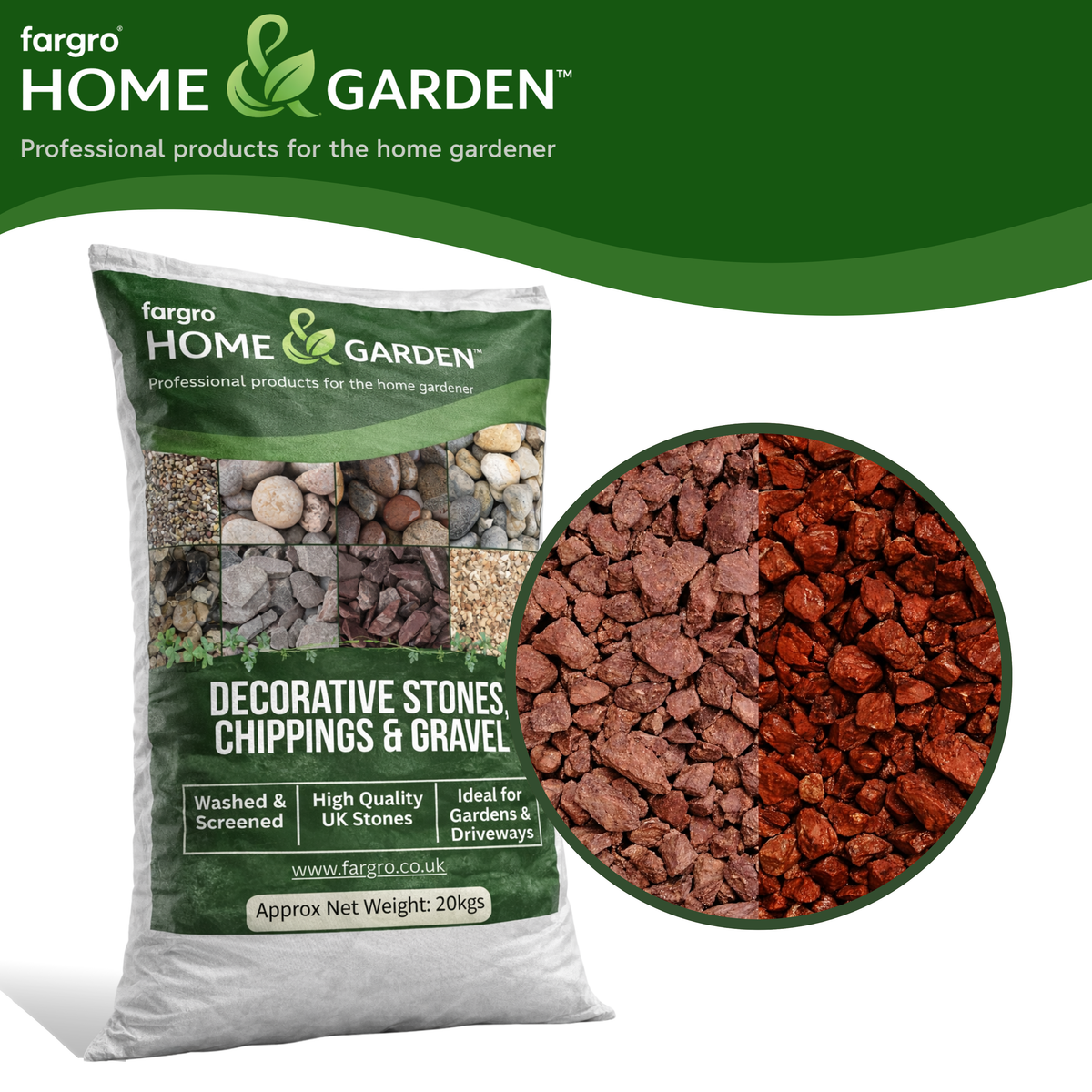 Granite Red Chippings 14 mm Decorative Red Granite Stones 20 kg Bag