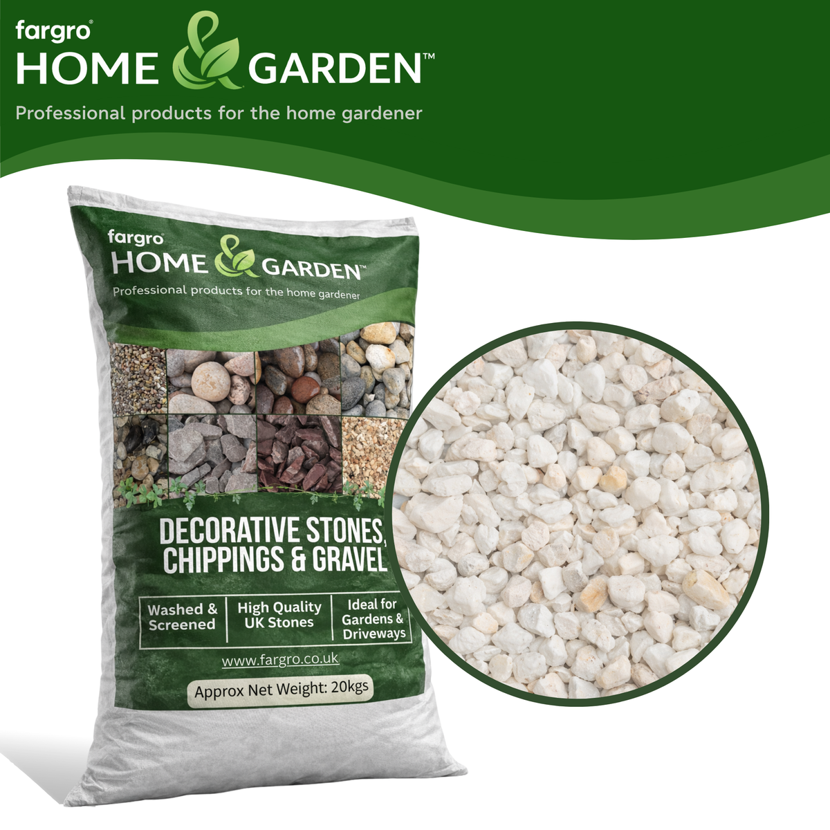 Arctic White 20 mm Decorative Garden Stones White Gravel Chippings 20 kg Bag