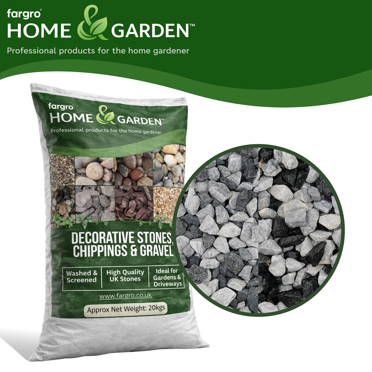 Black and Ice White 20 mm Decorative Garden Stones Black and White Gravel Chippings 20 kg Bag