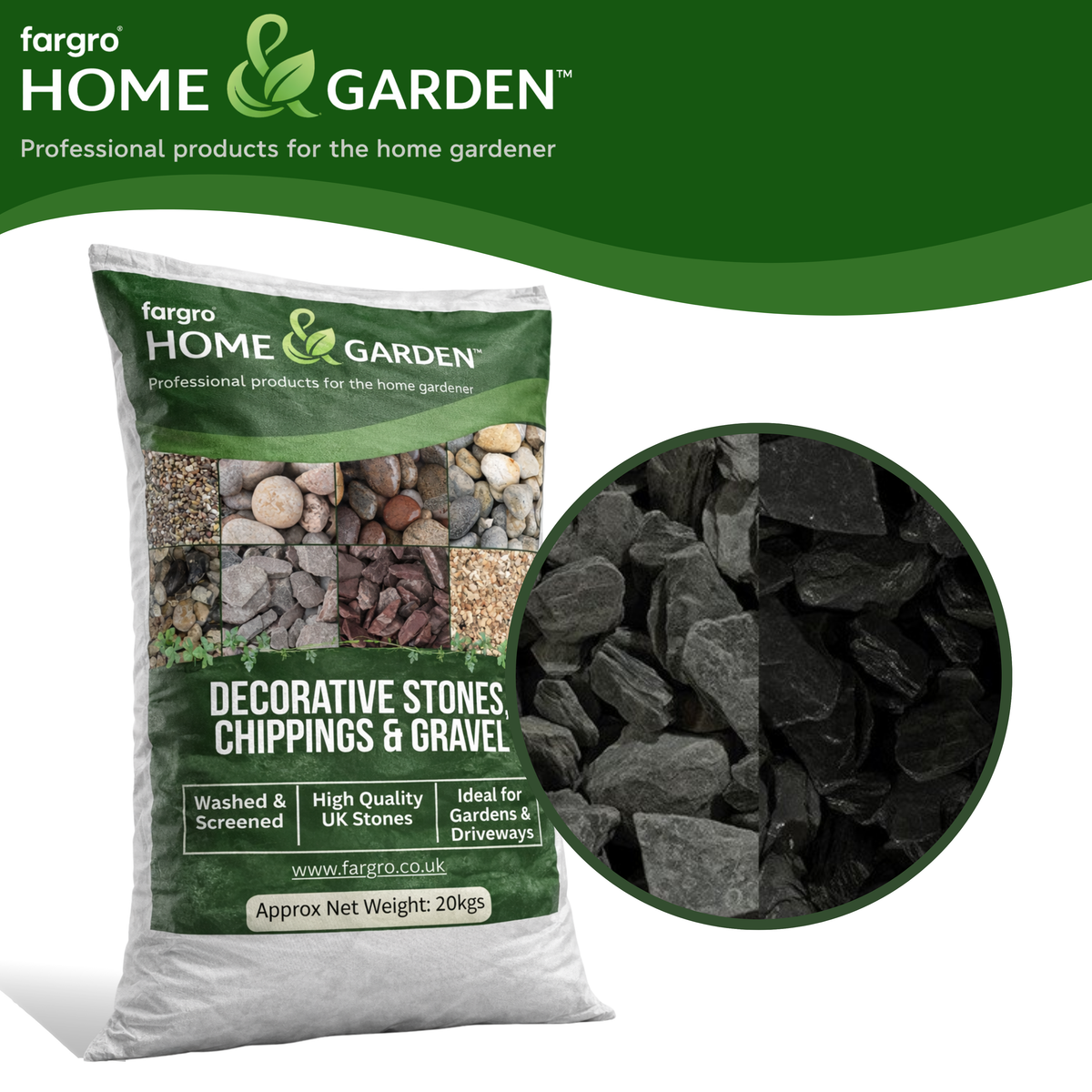 Black Slate Chippings 40 mm Decorative Garden and Pathway Stones 20kg Bag