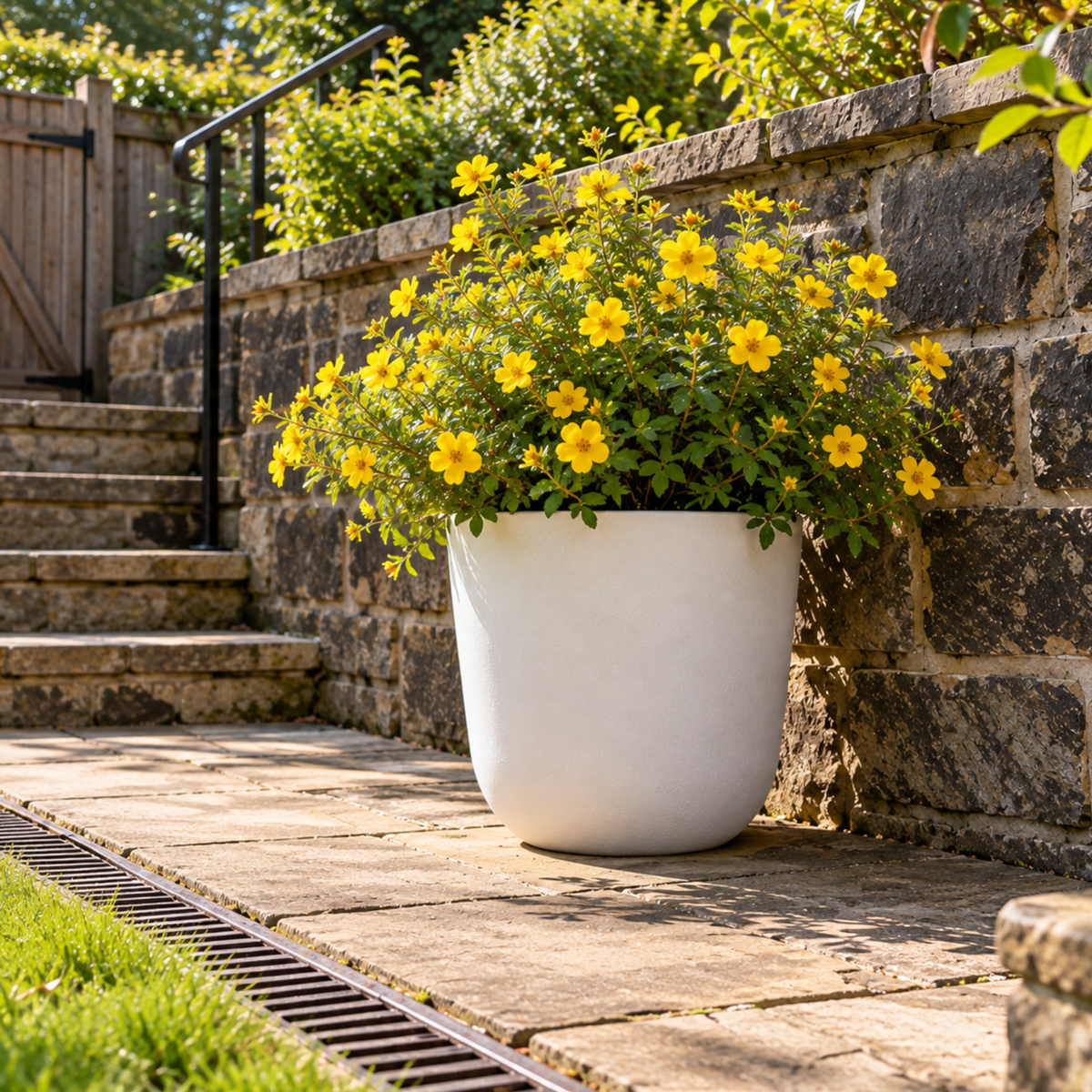 FHG™ Polystone Round Planter, Outdoor Round Plant Pot, Garden Stone Plant Pot