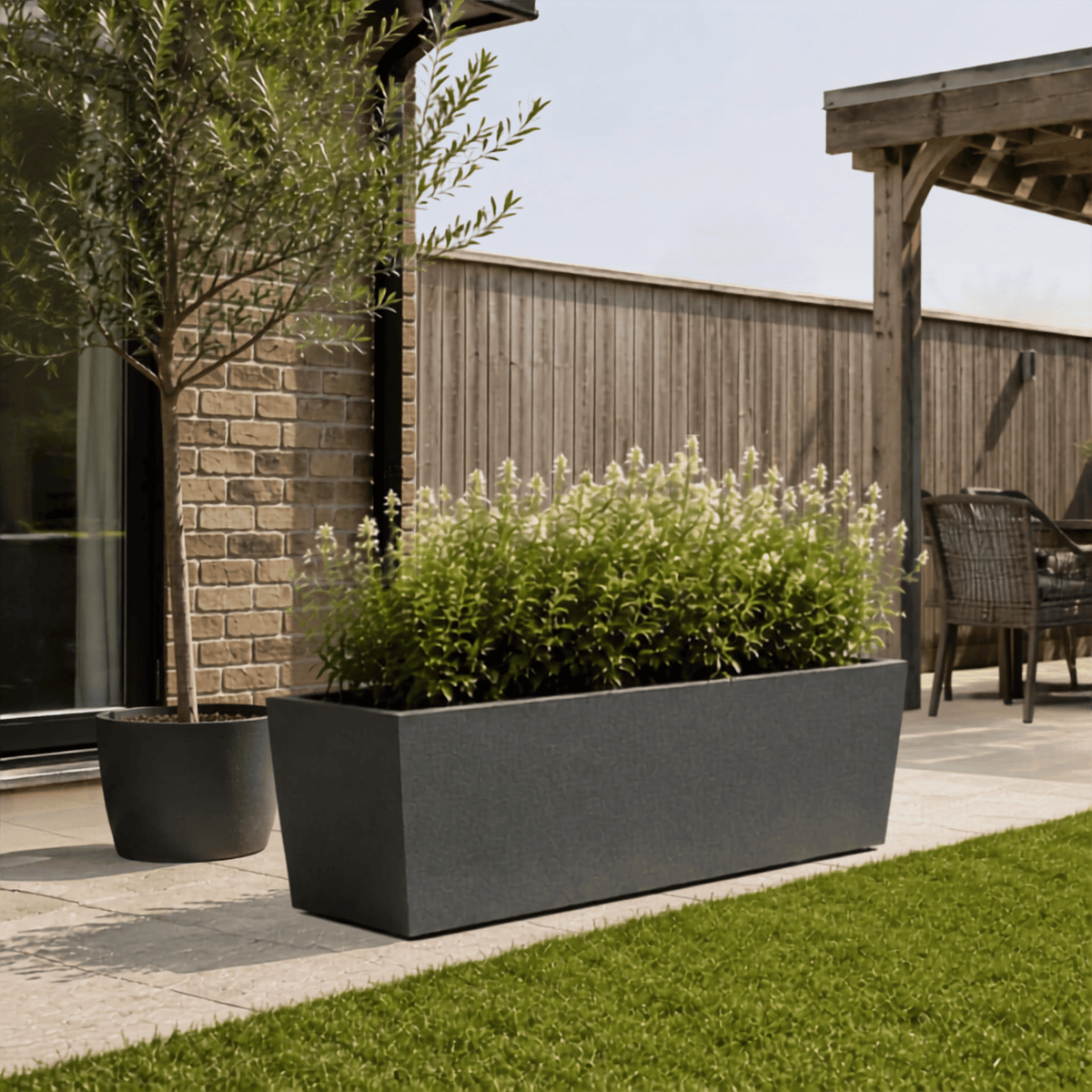 FHG™ Polystone Rectangular Trough Garden Planter, Outdoor Large Plant Pot