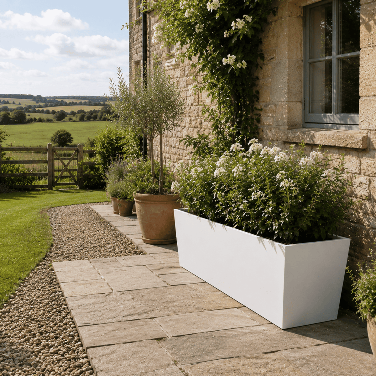 FHG™ Polystone Rectangular Trough Garden Planter, Outdoor Large Plant Pot