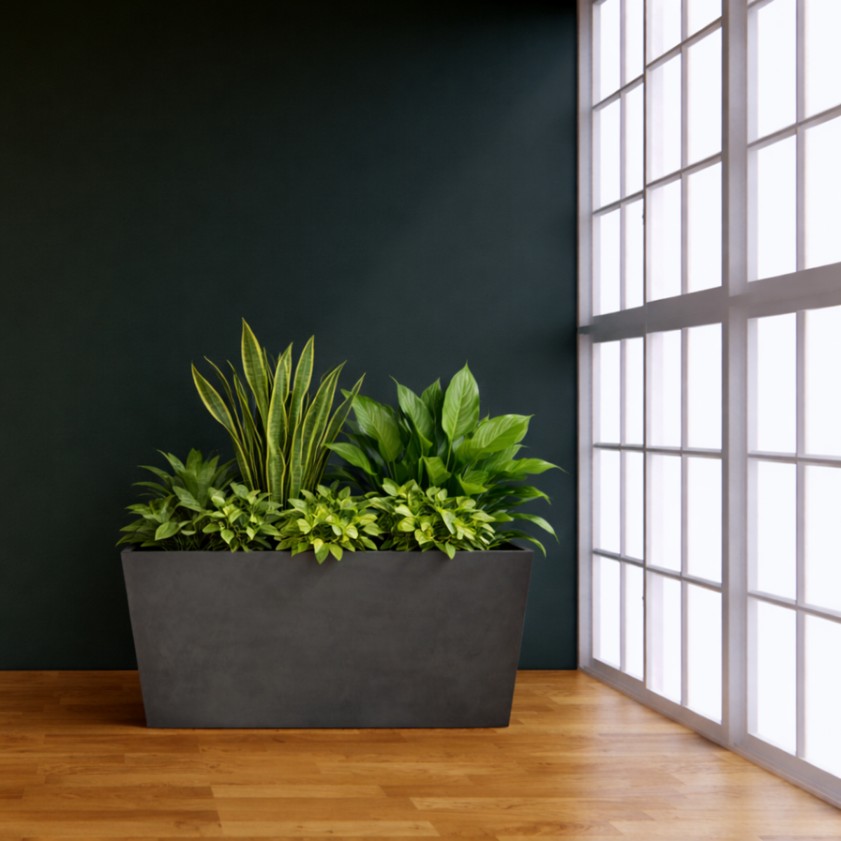 Tapered Rectangular Polystone Trough Planter with Drainage Hole - Large Outdoor Plant Pot