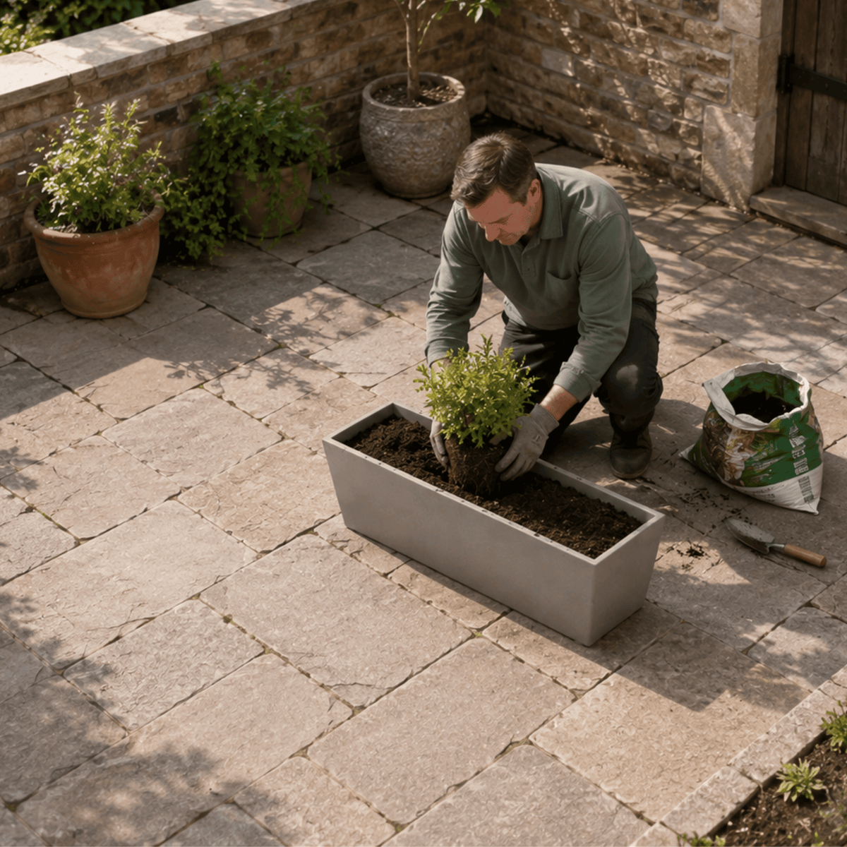FHG™ Polystone Rectangular Trough Garden Planter, Outdoor Large Plant Pot