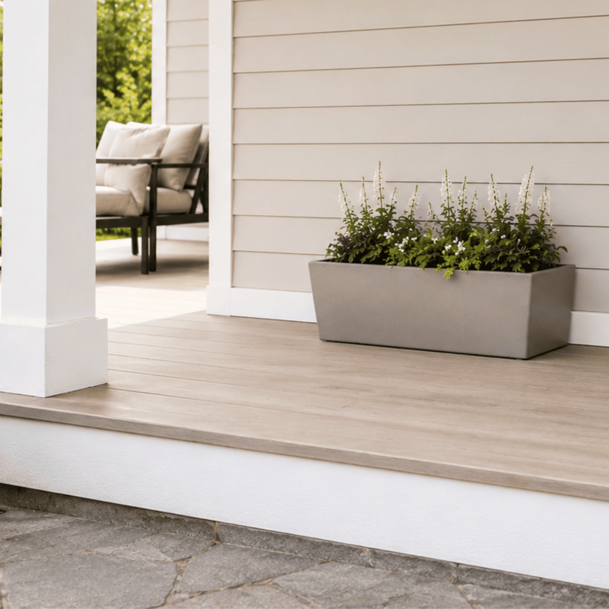 FHG™ Polystone Rectangular Trough Garden Planter, Outdoor Large Plant Pot