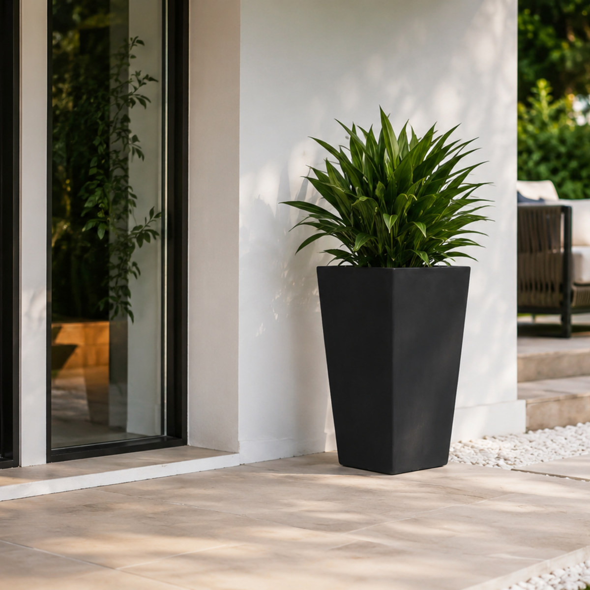 FHG™ Polystone Tapered Tall Garden Planter, Patio Plant Pots, Outdoor Garden Planter