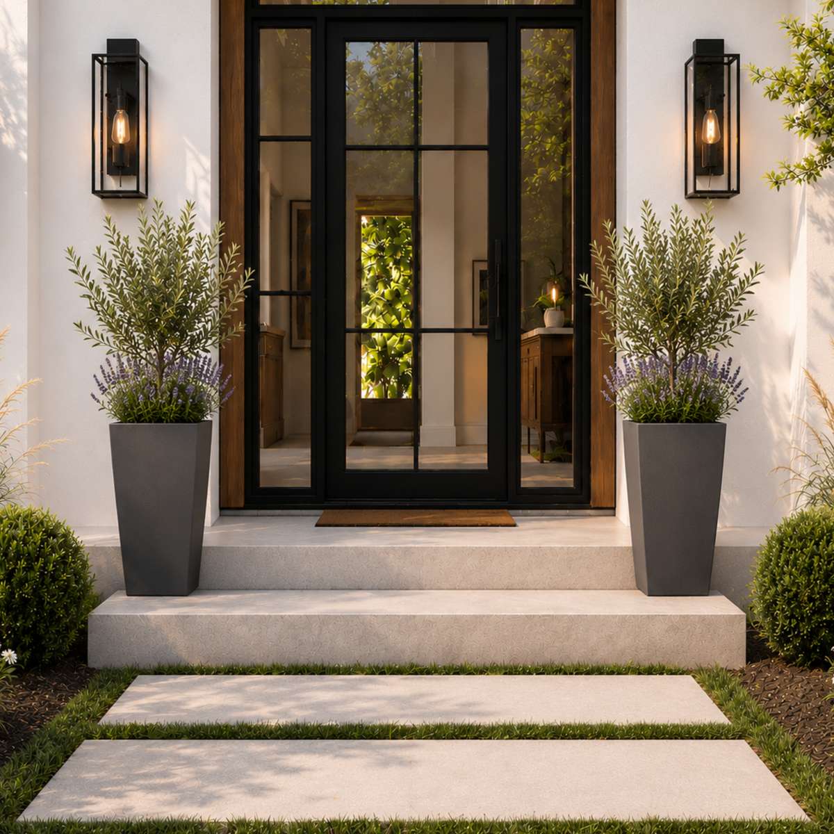 FHG™ Polystone Tapered Tall Garden Planter, Patio Plant Pots, Outdoor Garden Planter