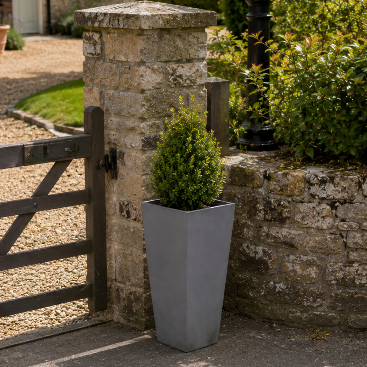 FHG™ Polystone Tapered Tall Garden Planter, Patio Plant Pots, Outdoor Garden Planter