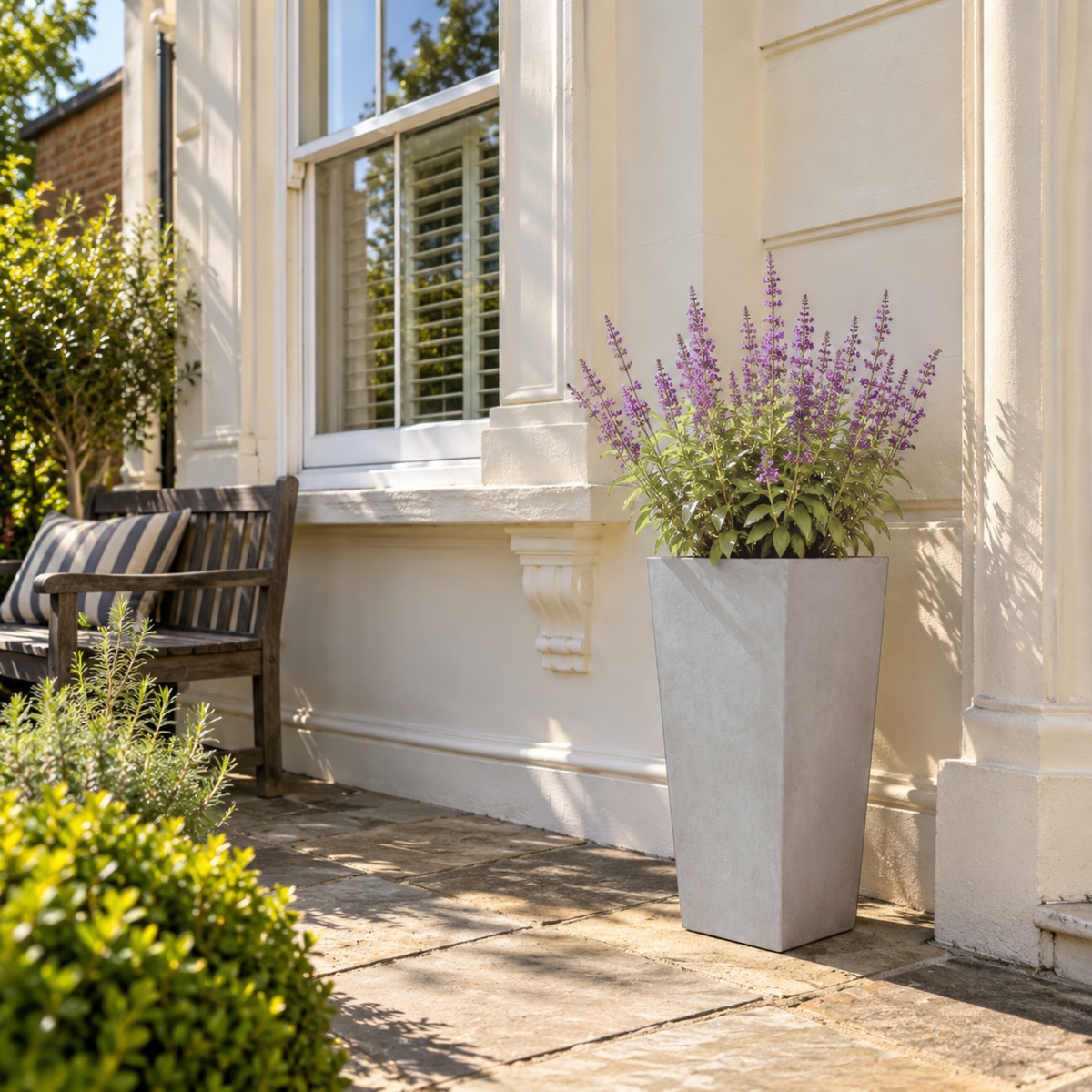 FHG™ Polystone Tapered Tall Garden Planter, Patio Plant Pots, Outdoor Garden Planter