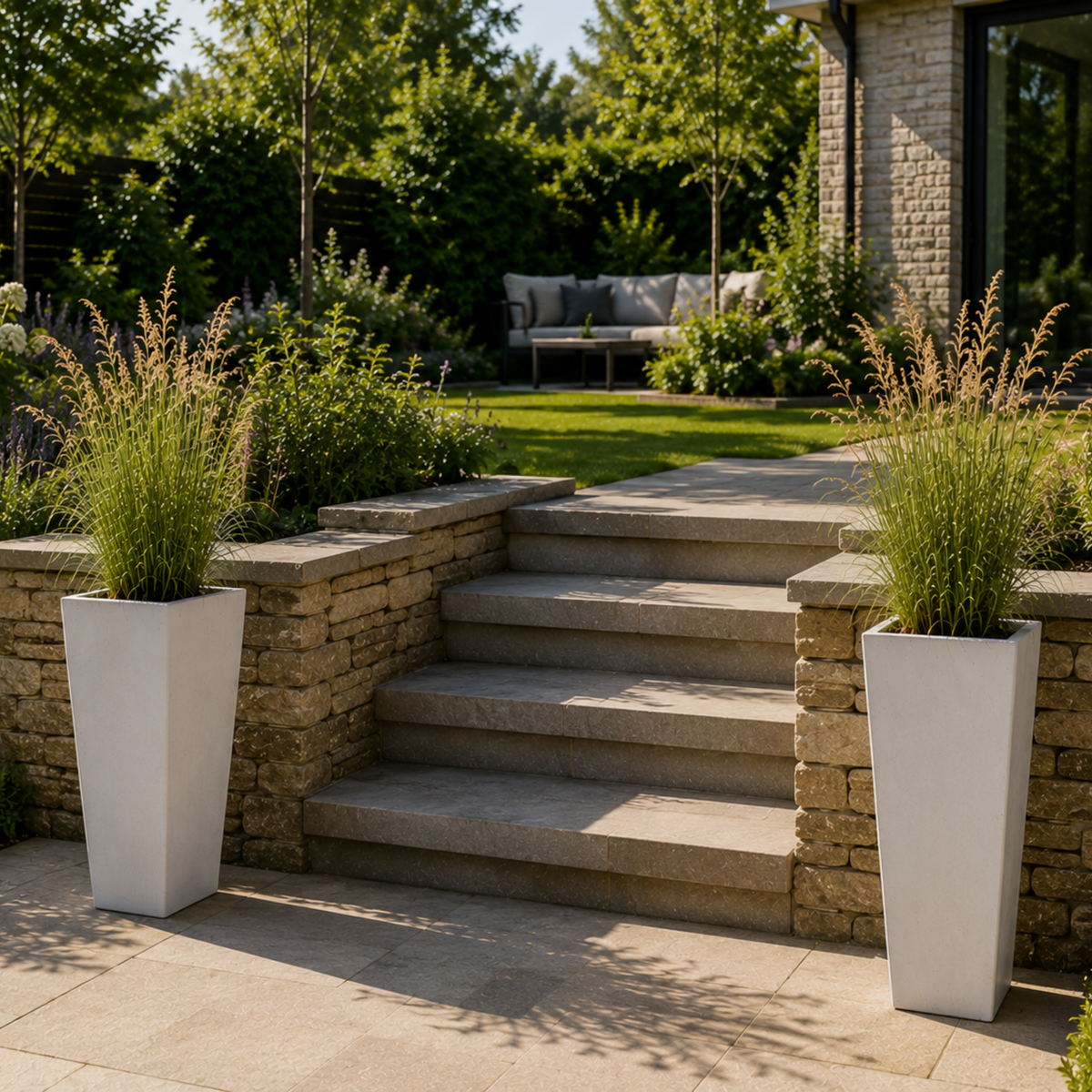 FHG™ Polystone Tapered Tall Garden Planter, Patio Plant Pots, Outdoor Garden Planter