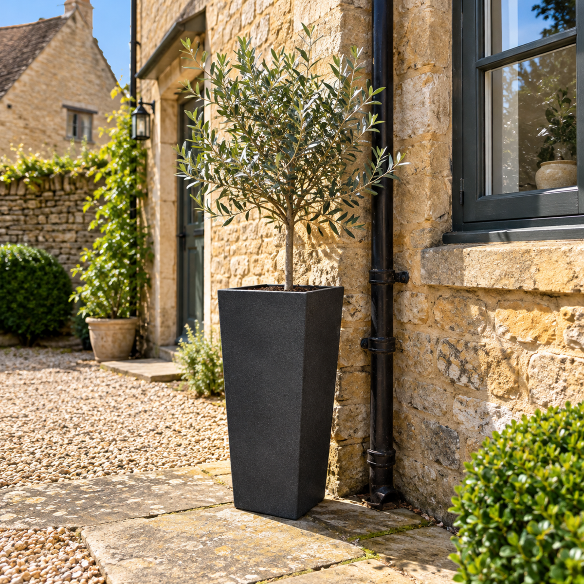 FHG™ Polystone Tapered Tall Garden Planter, Patio Plant Pots, Outdoor Garden Planter