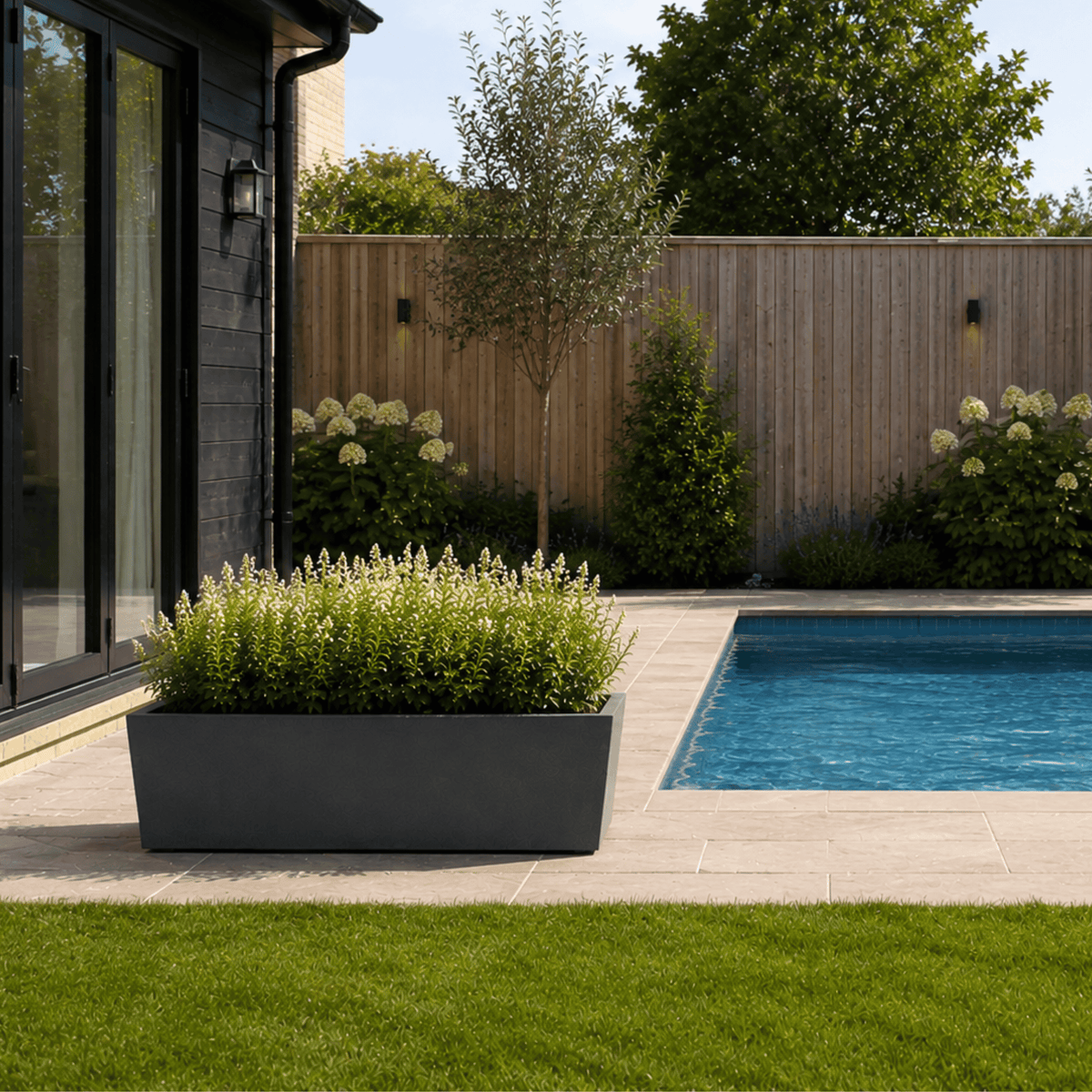 FHG™ Polystone Rectangular Trough Garden Planter, Outdoor Large Plant Pot