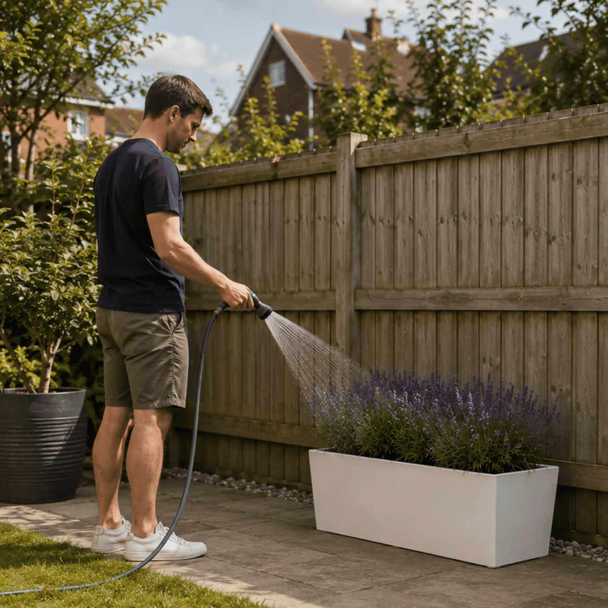 FHG™ Polystone Rectangular Trough Garden Planter, Outdoor Large Plant Pot