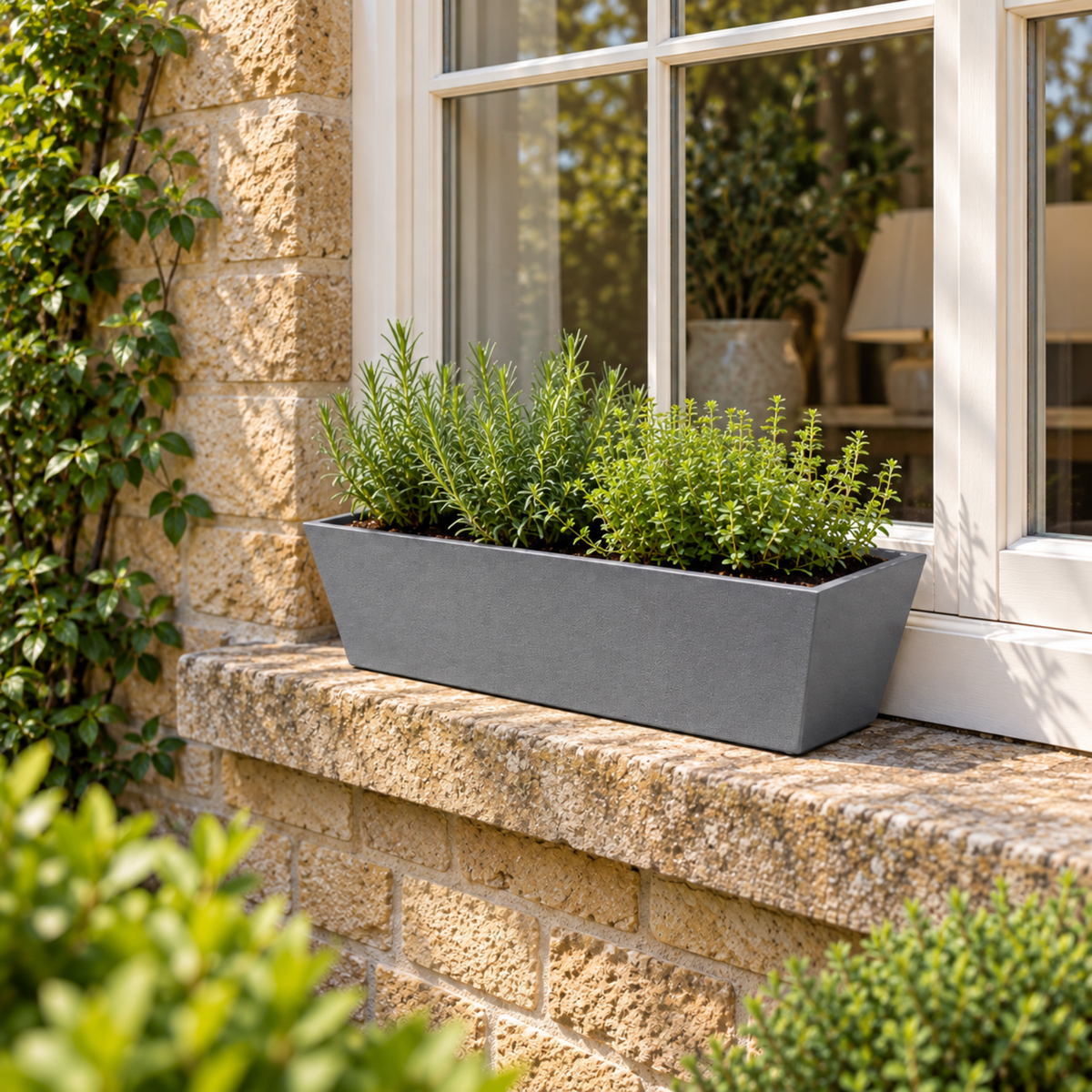 FHG™ Polystone Window Box, Outdoor Windowsill Pot, Garden Stone Planter