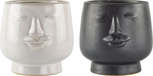 Ceramic Face Pots (Set of 2) - 14cm - Black/White