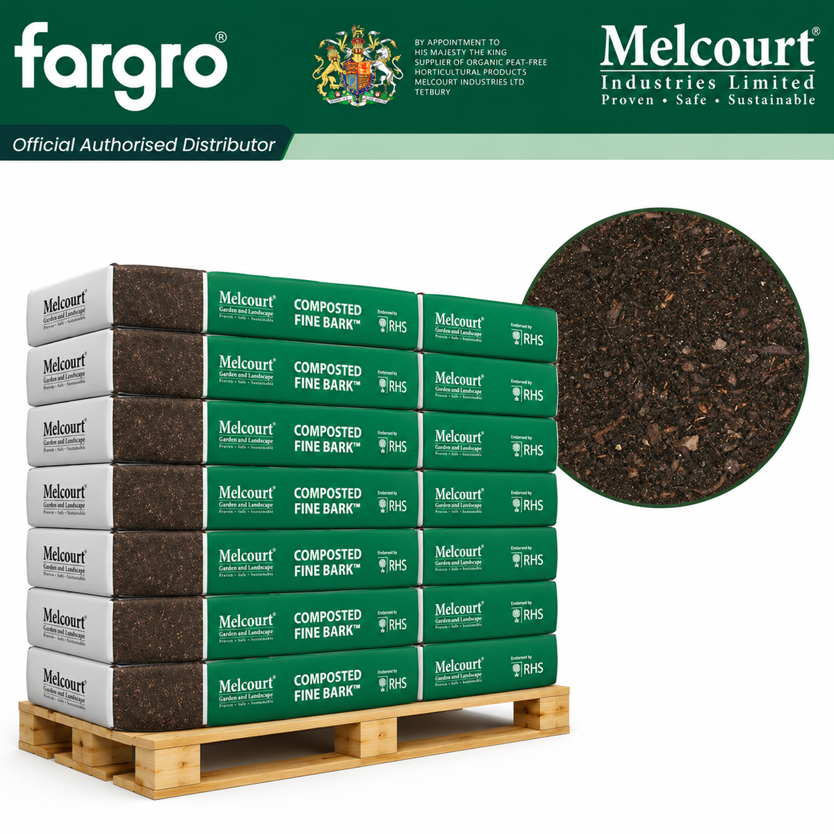 Melcourt Composted Fine Bark™ Bulk Pallet, Peat-Free Soil Conditioner and Fine Mulch 0–12mm, 50L x 60 Bags