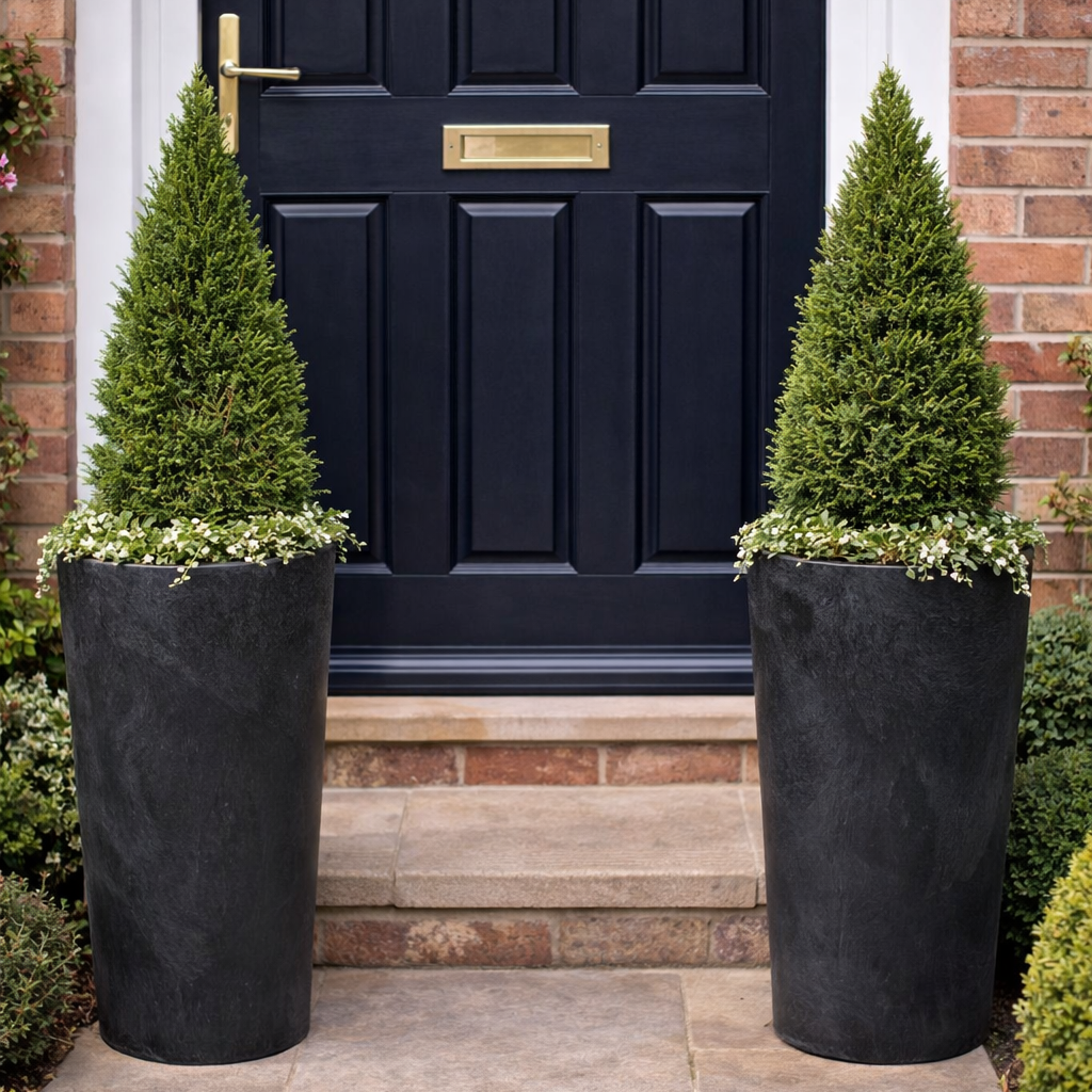 Lamela Concrete™ Lilia Stone Tall Planter, Poly Resin Plant Pot With Removable Liner