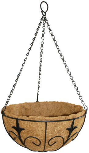 Deluxe Metal Hanging Basket with Coco Liner 16" - Black