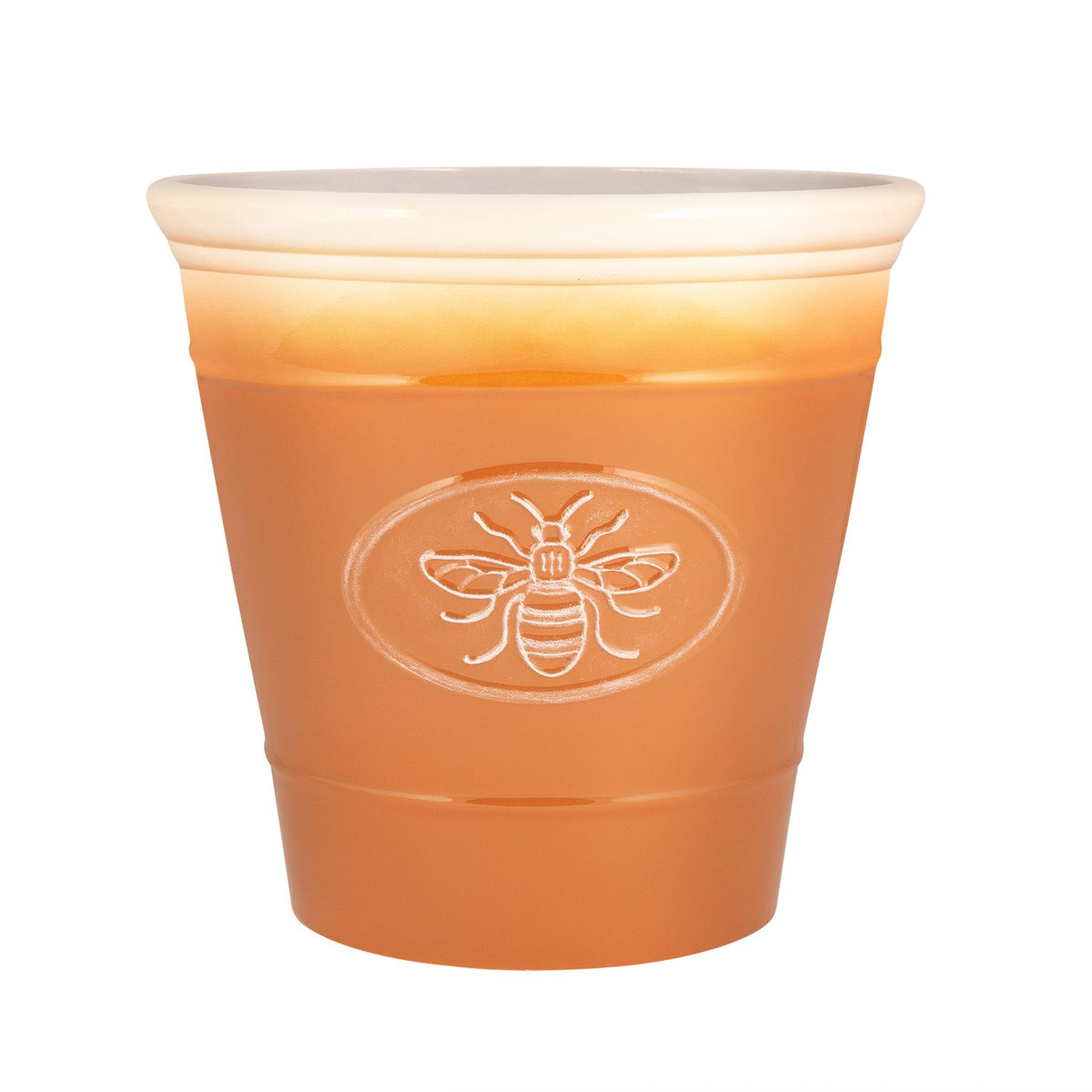 Embossed Bee Design D23 H23cm, 6L Glazed Effect Honeycomb Orange Recycled Plastic Garden Planter, Outdoor Plant Pot