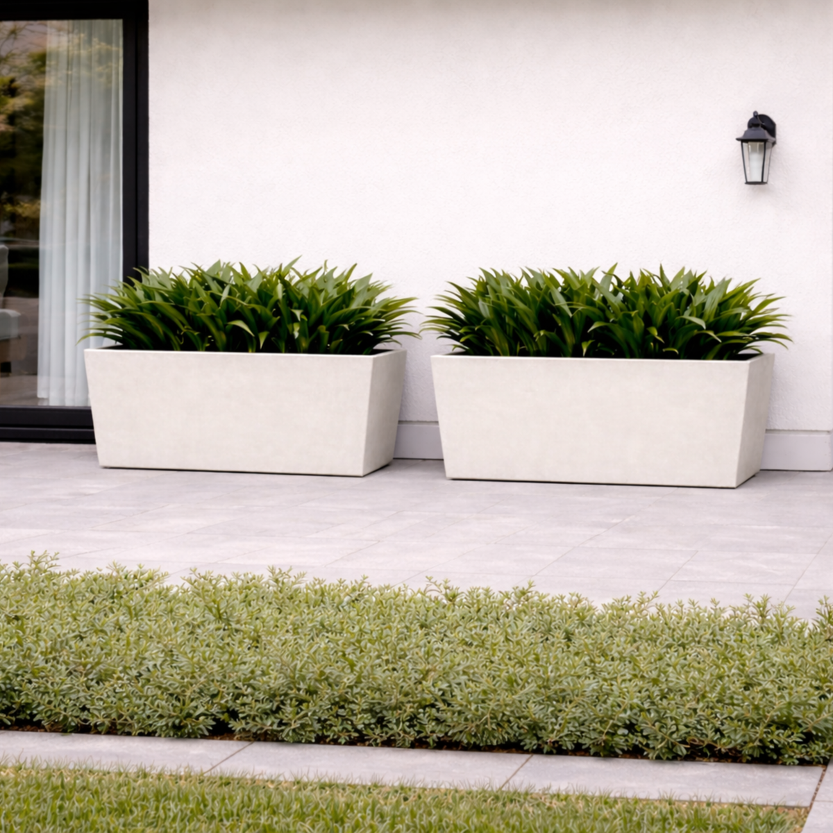 Tapered Rectangular Polystone Trough Planter with Drainage Hole - Large Outdoor Plant Pot