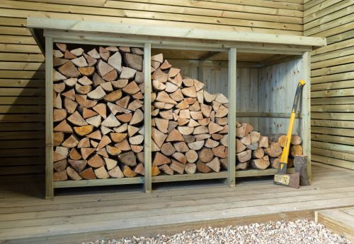 Billington Large Wooden Log Store, Outdoor Garden Log Storage Unit, Pressure Treated Timber