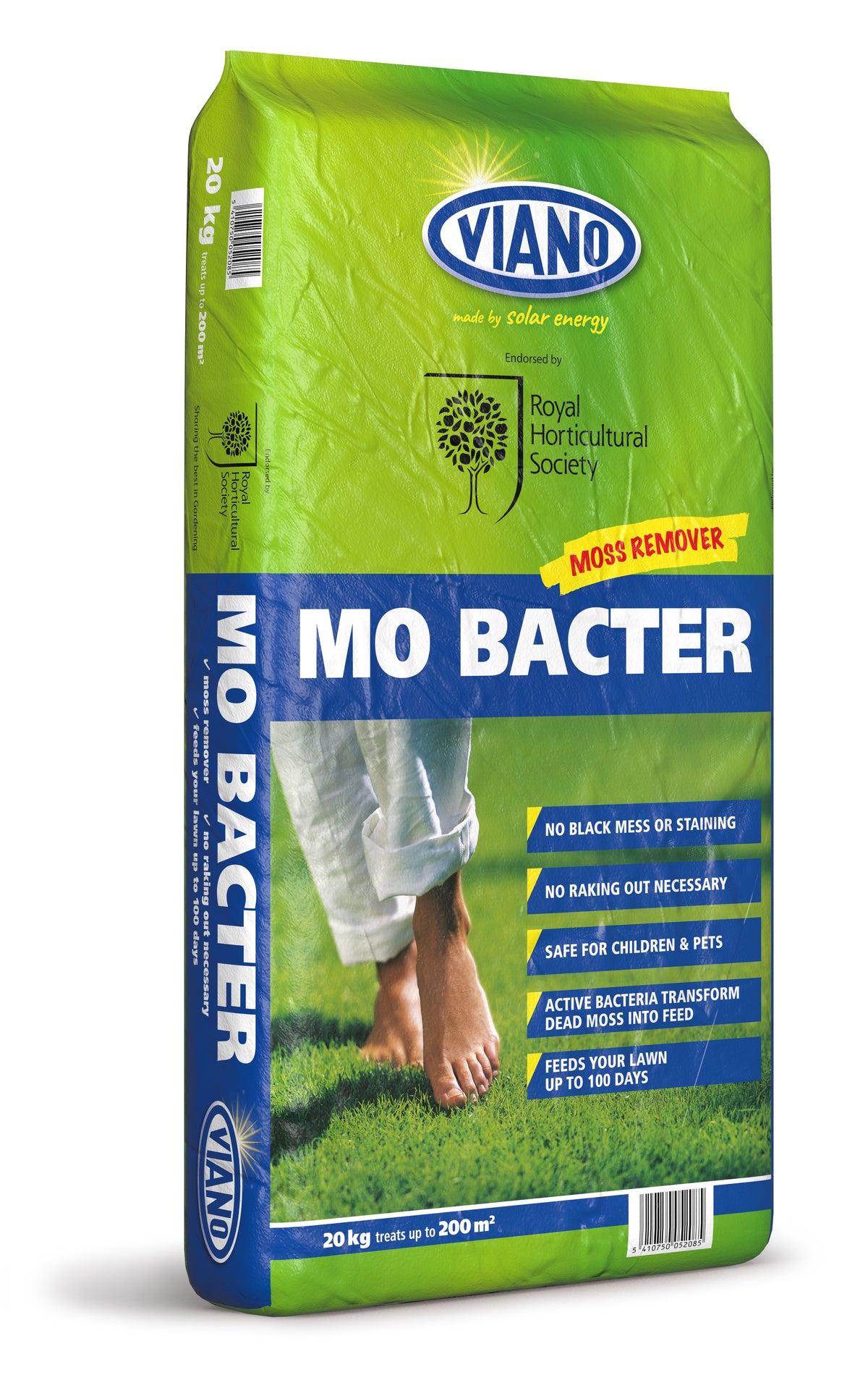 Viano Mo Bacter Organic Lawn Fertiliser & Moss Remover with Active Bacteria, Covers 200m&sup2; , 20kg Bag