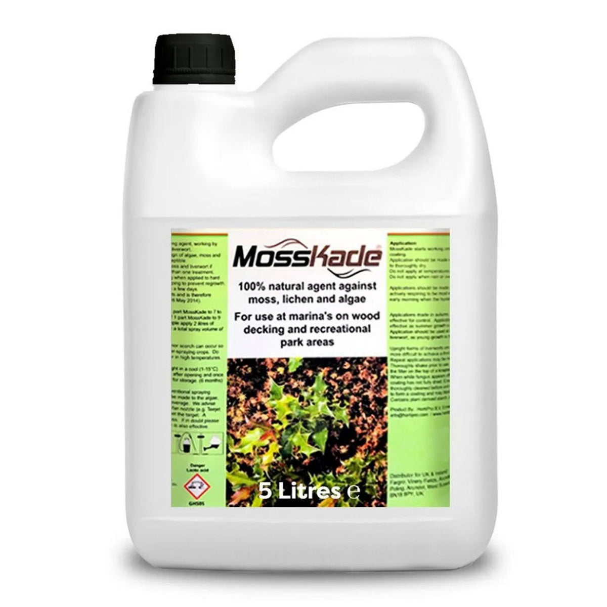 MOSSKADE Liverwort, Algae & Moss Killer for Hard Surfaces & Lawns 5 Ltr Gallon